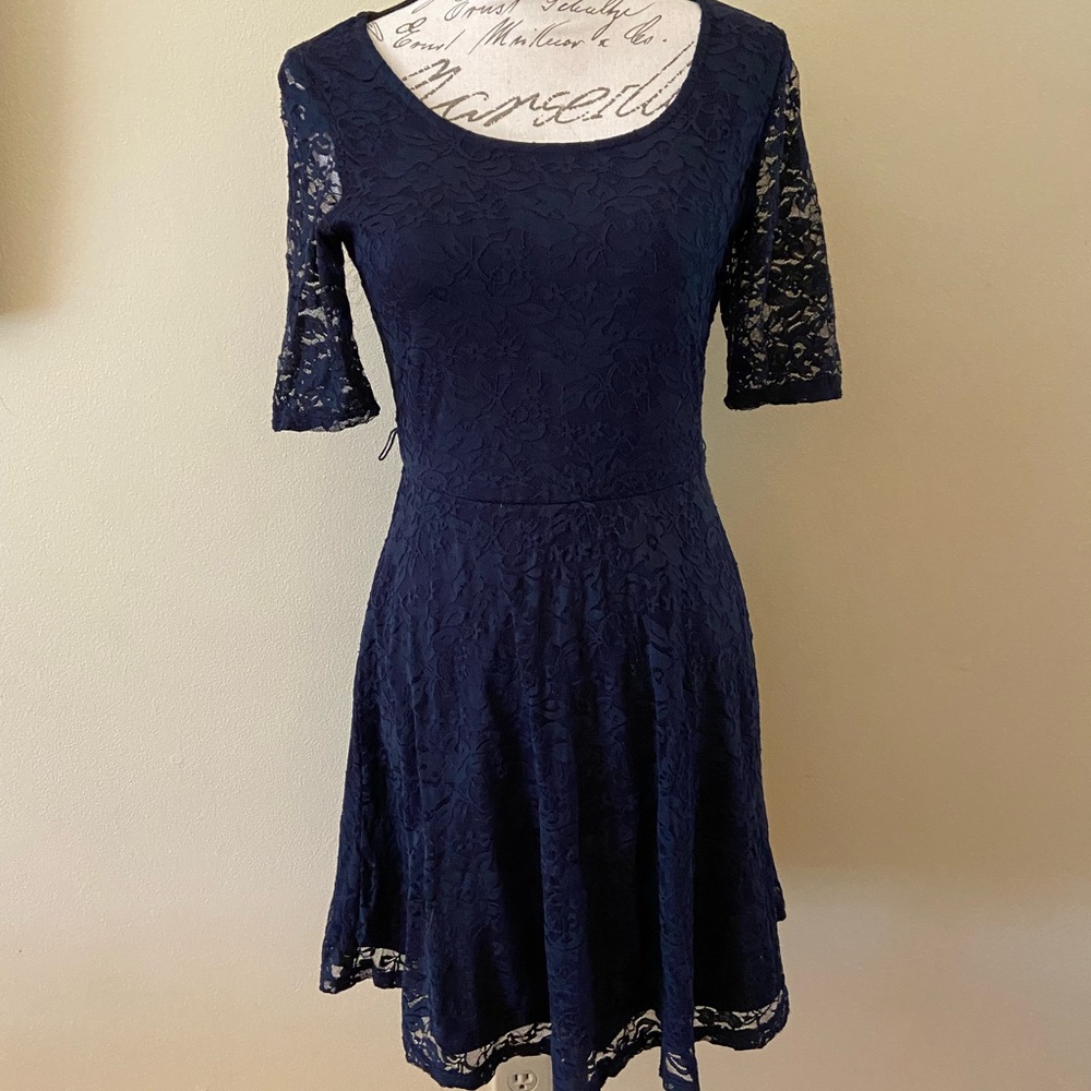 By & By Blue Mesh Backless Dress